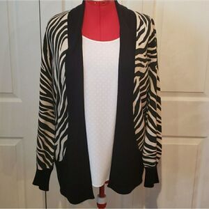 SIDEFFECTS Black n White Zebra Striped Open-faced Cardigan Sweater